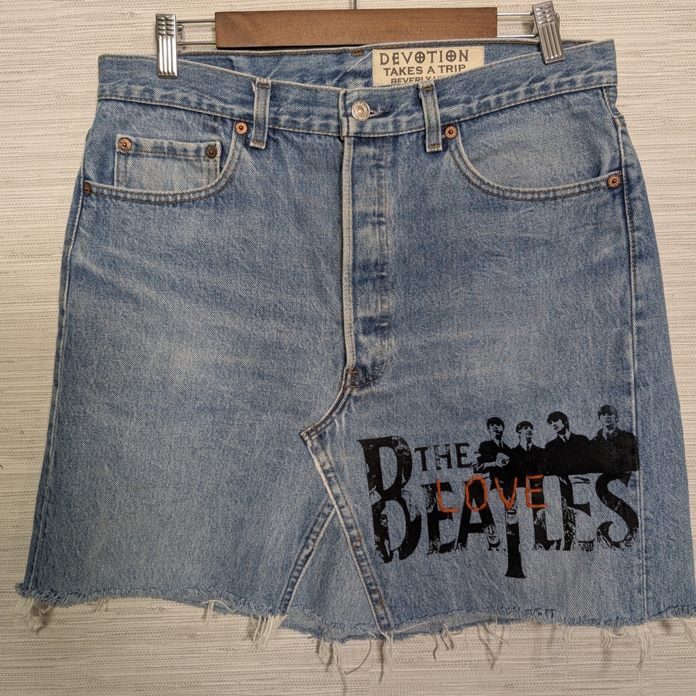 Devotion Takes A Trip Beverly Hills The Beatles Upcycled Levi's Skirt Large 34